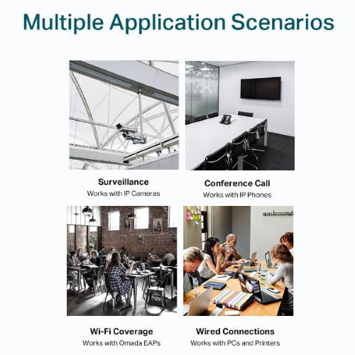 16 gigabit PoE+ RJ45 2 gigabit non-PoE RJ45 and 2 combo gigabit SFP slots High PoE power budget